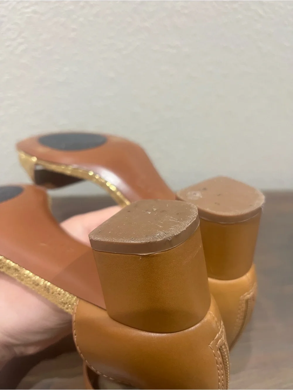 Tory Burch | Tana Ankle Wrap City 2” Heels Leather Block Heel Tan Gold